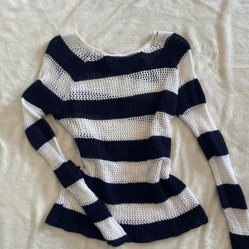 Y2K Say What? Striped Crochet Sweater Small